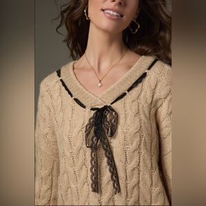 New Francesca’s Tara Lace Ribbon Cable Knit Pullover Sweater